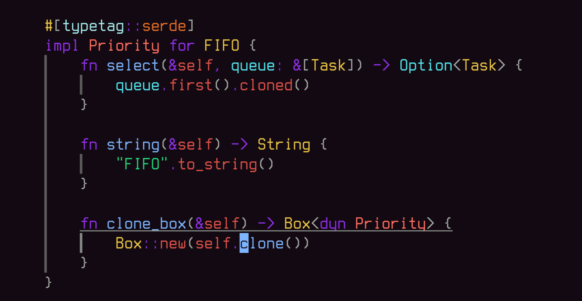 A code snippet detailing a first-in-first-out priority implementation