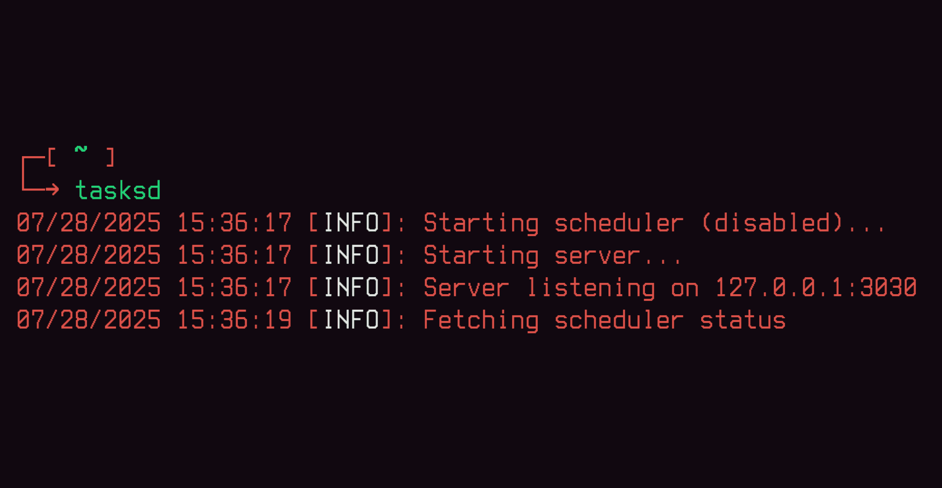 Output of the 'tasksd' program at startup