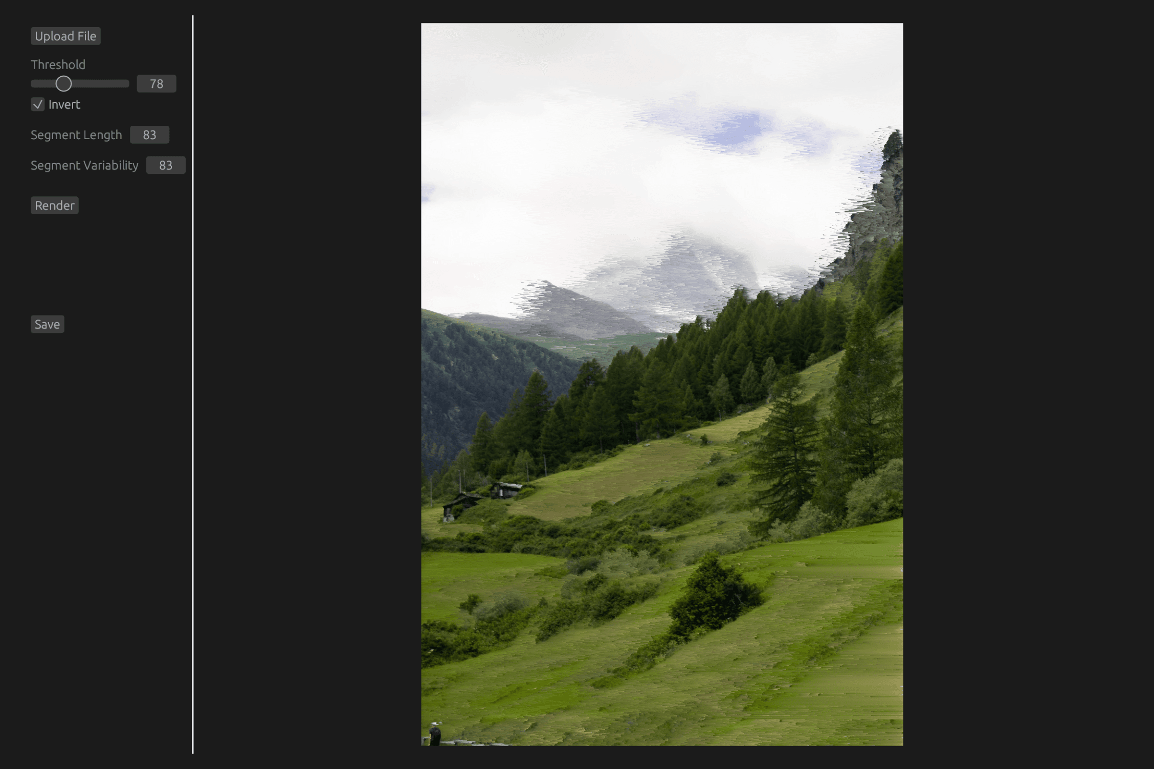 A screenshot of the 'pixels' program ui