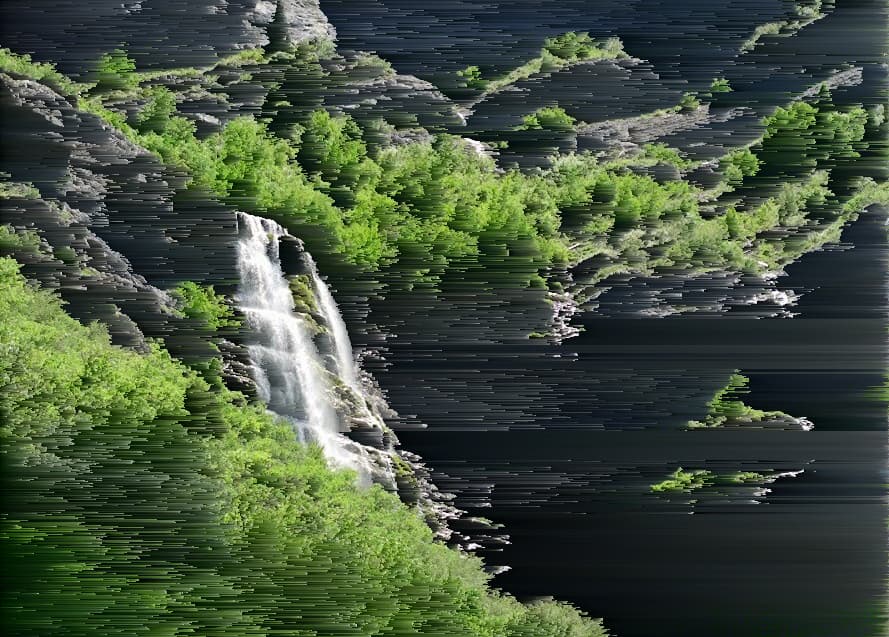 An image of a waterfall with a glitchy effect
